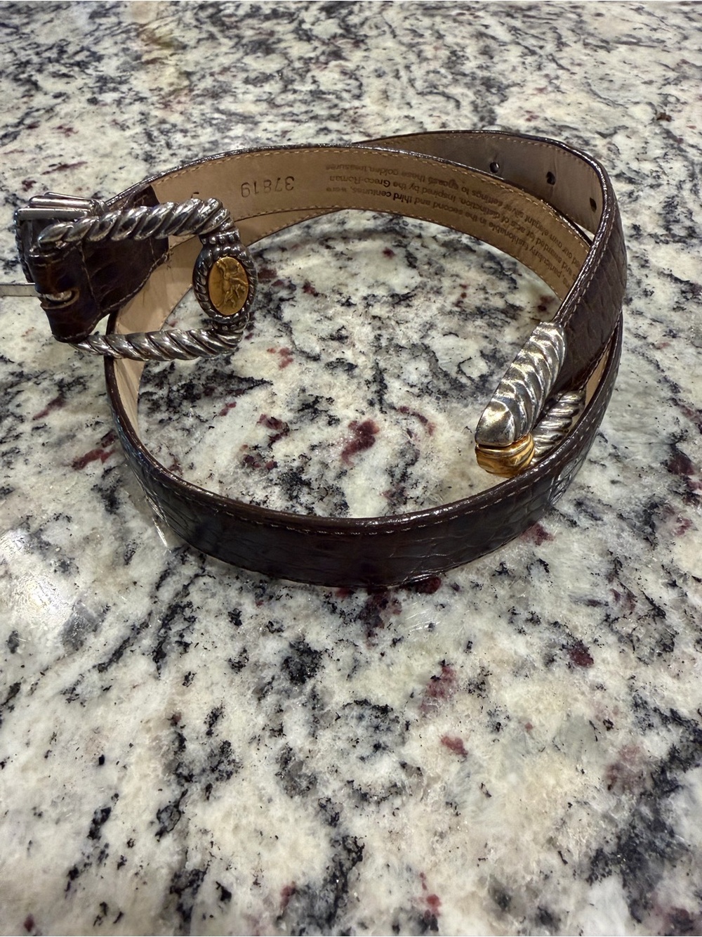 Brighton Brown Croc-Embossed Kids Belt with Silver & Gold Rope Buckle